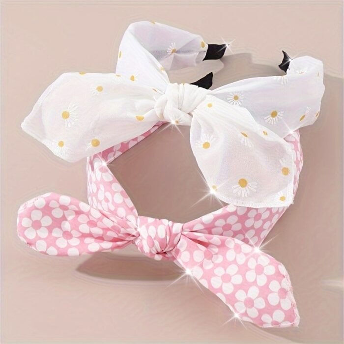 2pcs Cute Pink Strawberry & Floral Bunny Ear Headbands for Girls - Sweet, Versatile Hair Accessories with Bow Detail - Image 16