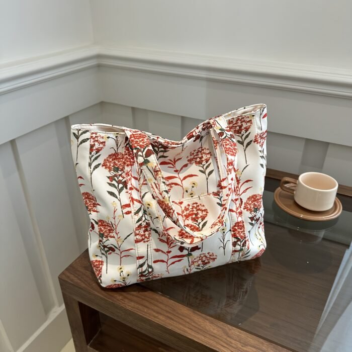 1pc Women's Floral Print Tote Shoulder Bag - Stylish & Spacious Design with Secure Zip Closure, Dual Reinforced Handles, Multiple Pockets - Durable Fabric for Work, College, Travel & Everyday Use (Pink/Red/Blue), College Accessory
