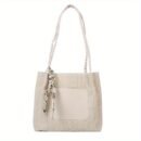 Women's Vintage Woven Tote Bag - Summer 2025 New Design, Large Capacity Crossbody Shoulder Bag with Decorative Tassel Handles & Zipper Closure, Light Brown/White/Green, Durable Fabric for Casual & Holiday Use, Casual Shoulder Bag | Braided Strap Bag | Zipper Closure Tote