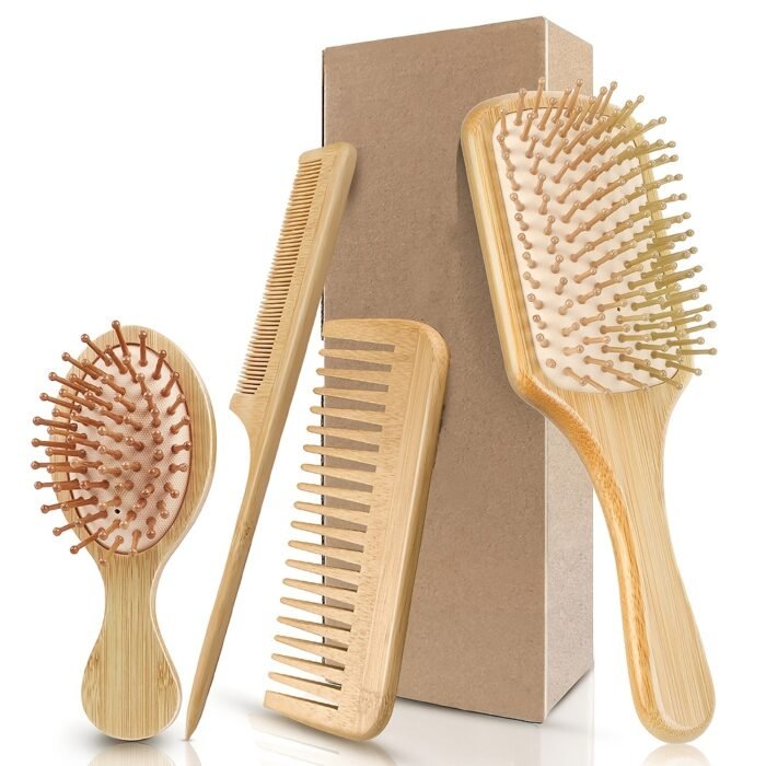 4pcs Hair Brush Comb Set for Men Women - Bamboo Bristle Hairbrush with Tail Comb, Tooth Comb, Double Head Comb, 3 Air Cushion Massage Brushes for Scalp Massage, Bamboo Material, Finishing Comb Style, Scalp Massager Set|Natural Bamboo Brush|Ergonomic Desig - Image 11