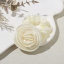 1pc Elegant Rose Flower Scrunchie, Korean Style Fabric Hair Tie, Simple Solid Color, Floral Hair Accessory for Women, Single Pack