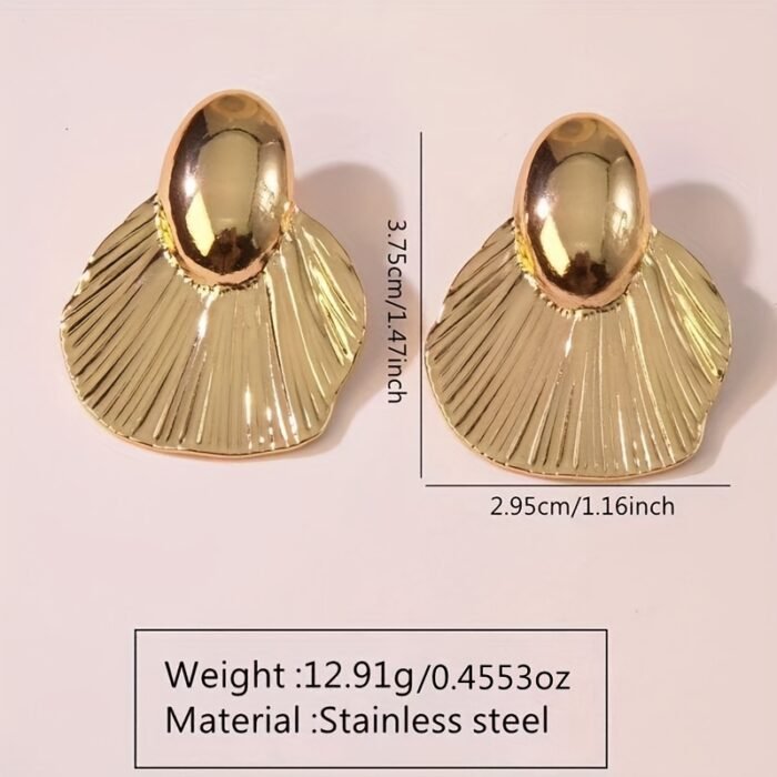 1 Pair French Vintage Style Fan-Shaped Stainless Steel Earrings, 304 Hypoallergenic Ear Posts, Ideal for Wedding & Dinner, Spring Festival Gift, All-Season Accessory - Image 5