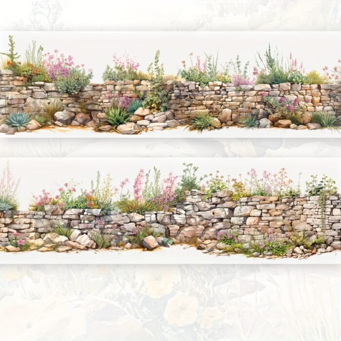 [Vibrant Washi Tape] Vibrant Mixed Colors Floral Wall Decor Washi Tape | PET Sticker Roll for DIY Crafts, Scrapbooking, and Journaling with Stone Wall Design, Scrapbook Stickers - Image 9
