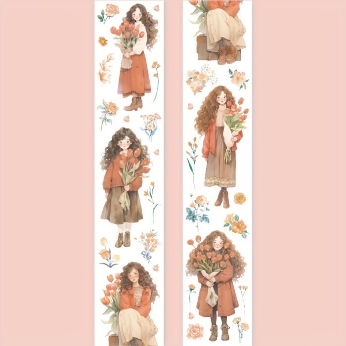 1 Roll/Pack, 8 Rolls/Pack Bouquet Girl Series PET Tape, Cute Artistic INS Style Girl Floral Material, Scrapbook Sticker - Image 7