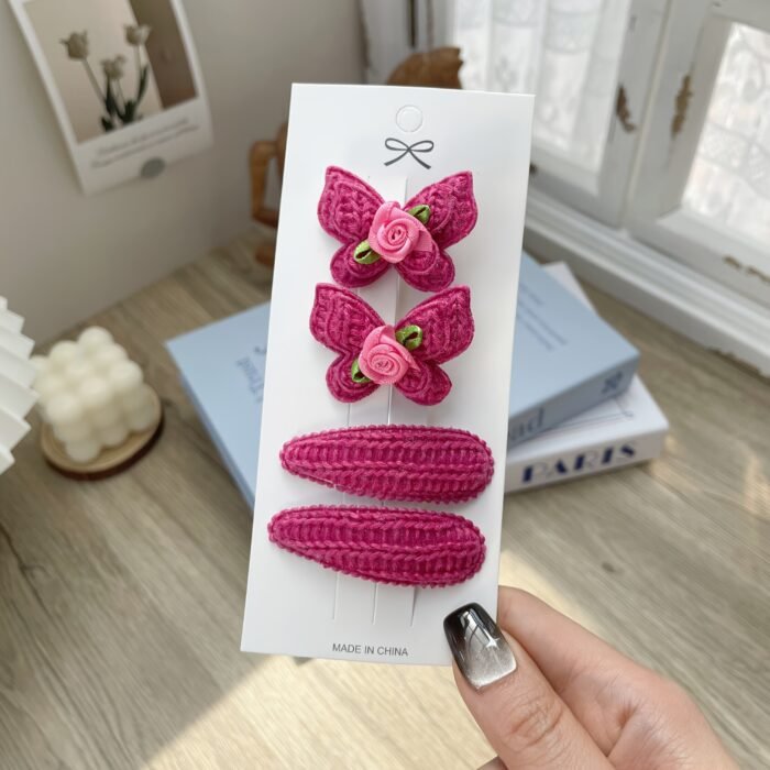 4pcs Boho Chic Butterfly Hair Clips Set for Girls - Pink & White Floral BB Clips with Scalloped Edges, Versatile All-Season Accessories, Perfect for Daily Wear & Holiday Outings - Image 9