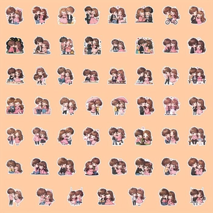 54pcs Cute Love Couple Waterproof Vinyl Stickers - Romantic Decor for Laptops, Glasses, Water Bottles & Notebooks - Reusable, Mixed Colors, Perfect Gift for Him & Her - Image 9