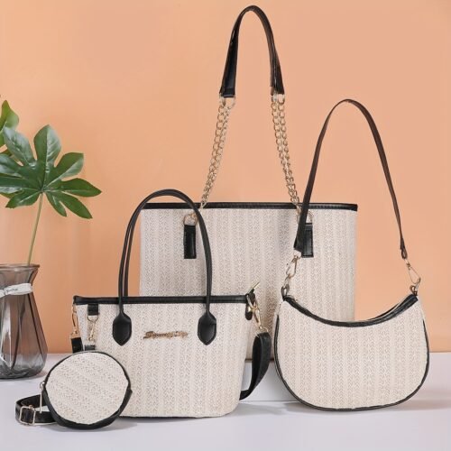 New Fashion Tote Bag for Women, Mother and Daughter Multi-Piece Set, Simple Popular Ladies' Shoulder Bag, Versatile Handbag, Woven Straw Lady's Tote
