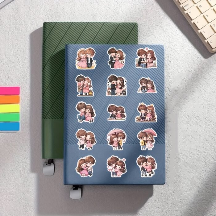 54pcs Cute Love Couple Waterproof Vinyl Stickers - Romantic Decor for Laptops, Glasses, Water Bottles & Notebooks - Reusable, Mixed Colors, Perfect Gift for Him & Her - Image 5