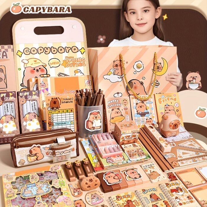 A Capybara-Themed Stationery Gift Set, Featuring Cartoon-Themed Plastic And Wooden School Supplies Including Notebooks, Fountain Pens, Paper Clips, And Accessories, Suitable for Students, Halloween, Christmas, Birthday Gifts, Graduation Gifts - Image 4