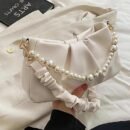 Elegant White PU Pleated Cloud Crossbody Bag with Chain Strap – Chic French-Inspired Shoulder Purse for Women, Perfect for Casual or Formal Occasions, Casual Shoulder Bag | Ruched Detailing | Bag, Crossbody Purse