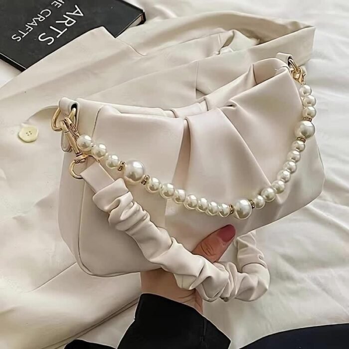 Elegant White PU Pleated Cloud Crossbody Bag with Chain Strap – Chic French-Inspired Shoulder Purse for Women, Perfect for Casual or Formal Occasions, Casual Shoulder Bag | Ruched Detailing | Bag, Crossbody Purse - Image 8