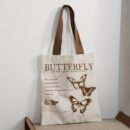 Brown Butterfly Letter Element Pattern Tote Bag, Multifunctional Handbag, Letter Printed Canvas Shopping Bag