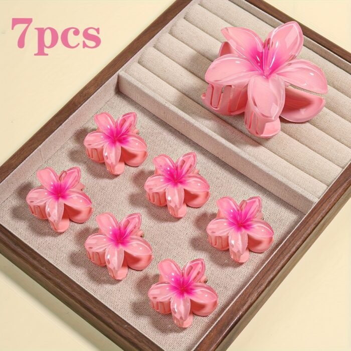 7pcs Minimalist Floral Hair Clip Set, Gradient Jelly Cute Clips, Large Non-Slip Scrunchie and Multifunctional Bangs Side Egg Lace Clips, Essential for Beach Vacation Swimming - Image 7