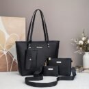 4pcs Fashion Simple Tote Bag Set for Women, Basics Style, Double Handles, Zipper Closure, Polyester Lining, Material, with Daily Commute Occasion, Dry Clean Only, Do Not Wash