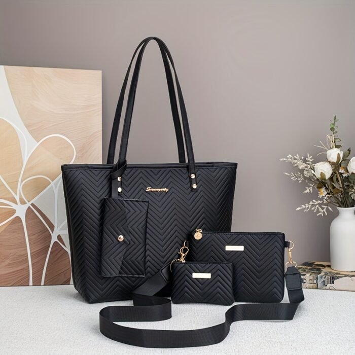 4pcs Fashion Simple Tote Bag Set for Women, Basics Style, Double Handles, Zipper Closure, Polyester Lining, Material, with Daily Commute Occasion, Dry Clean Only, Do Not Wash - Image 11