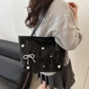 3 Colors Available Tote Bag - Black, Silvery, White Options with Multi-Element Premium Bow Women's Bag 20 New Styles for Students and Office Commuters' Fashionable Totes, Best Gift for Friends or Girlfriend