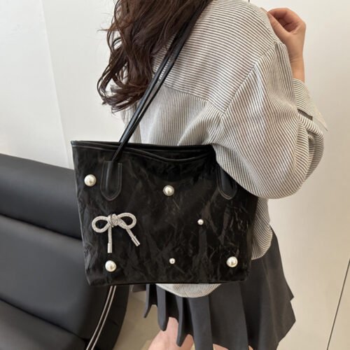 3 Colors Available Tote Bag - Black, Silvery, White Options with Multi-Element Premium Bow Women's Bag 20 New Styles for Students and Office Commuters' Fashionable Totes, Best Gift for Friends or Girlfriend