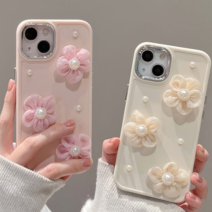 Adorable And Straightforward Pearl Flower Soft TPU Case Designed for Iphone 15, 14 Pro Max, 13, 12, 11, And XR, Offering Shockproof