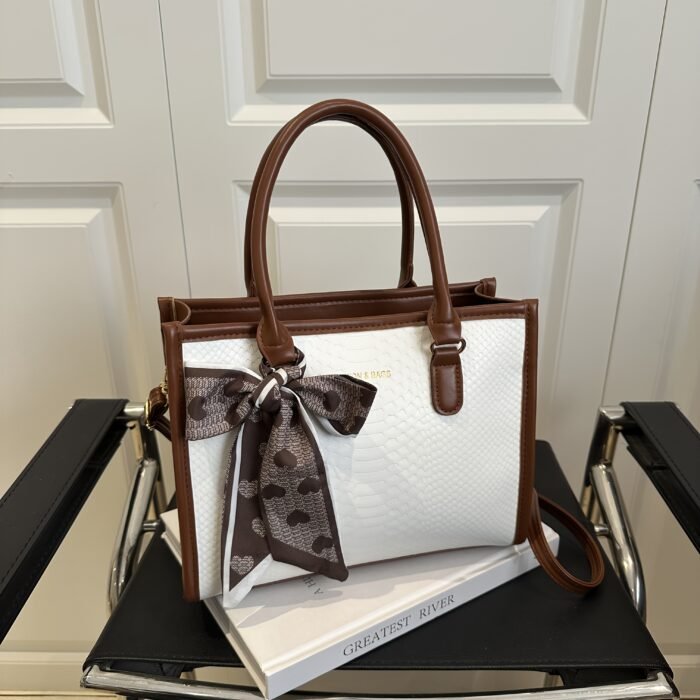 2025 New Women's Stylish Crossbody Bag with Detachable Strap - Coffee/Red/Black, Large Capacity Zipper Closure, Decorative Bow & Textured Design for Commuting, Casual & Professional Use, Versatile Accessory, Goldtoned Edges - Image 4