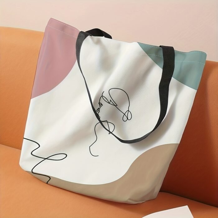 Abstract Line Art Print Casual Tote Bag, Fashionable Reusable Shoulder Bag, Multipurpose Canvas Shopper with Polyester Material and Diverse Printing - Image 6
