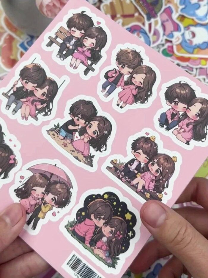 54pcs Cute Love Couple Waterproof Vinyl Stickers - Romantic Decor for Laptops, Glasses, Water Bottles & Notebooks - Reusable, Mixed Colors, Perfect Gift for Him & Her - Image 12