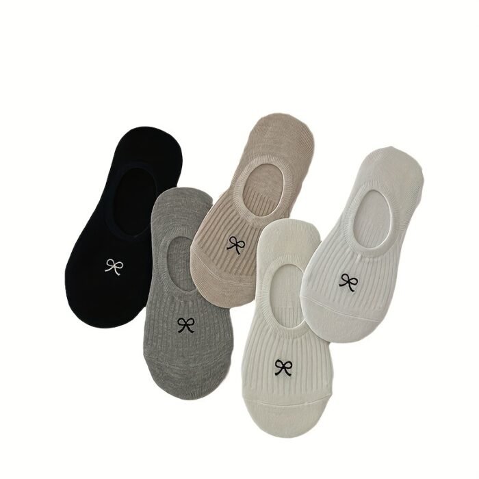 5 Pairs of Japanese Retro Patterned Boat Socks with Cartoon Bows, Short Socks for Female Students, Suitable for Sports And Casual Wear, Low-Cut And Breathable Thin Socks. - Image 10