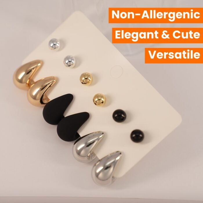 12pcs Elegant & Cute Hoop Earrings Set, 316 Stainless Steel Ear Needle, Non-Allergenic, with Teardrop & Sphere Stud Earrings, Versatile for Daily & Gift Occasions, All Seasons - Image 10