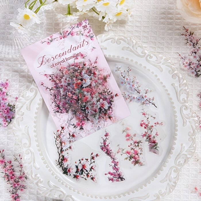 30-Pack Plant Floral Branch PET Decorative Stickers, Mixed Color Self-Adhesive Plastic Craft Embellishments with Crystal Accents, Glossy Finish, Irregular Shapes for Scrapbooking and Journaling - Image 9
