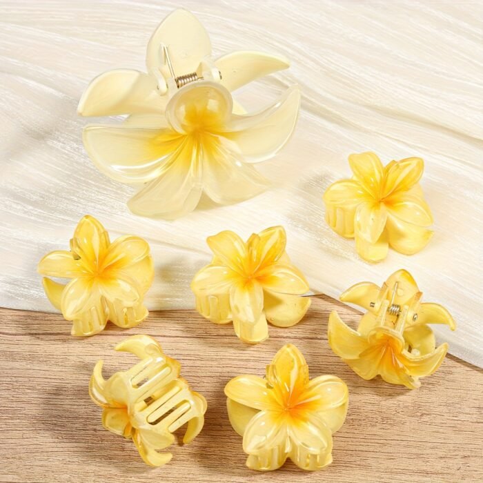 7pcs Minimalist Floral Hair Clip Set, Gradient Jelly Cute Clips, Large Non-Slip Scrunchie and Multifunctional Bangs Side Egg Lace Clips, Essential for Beach Vacation Swimming - Image 14