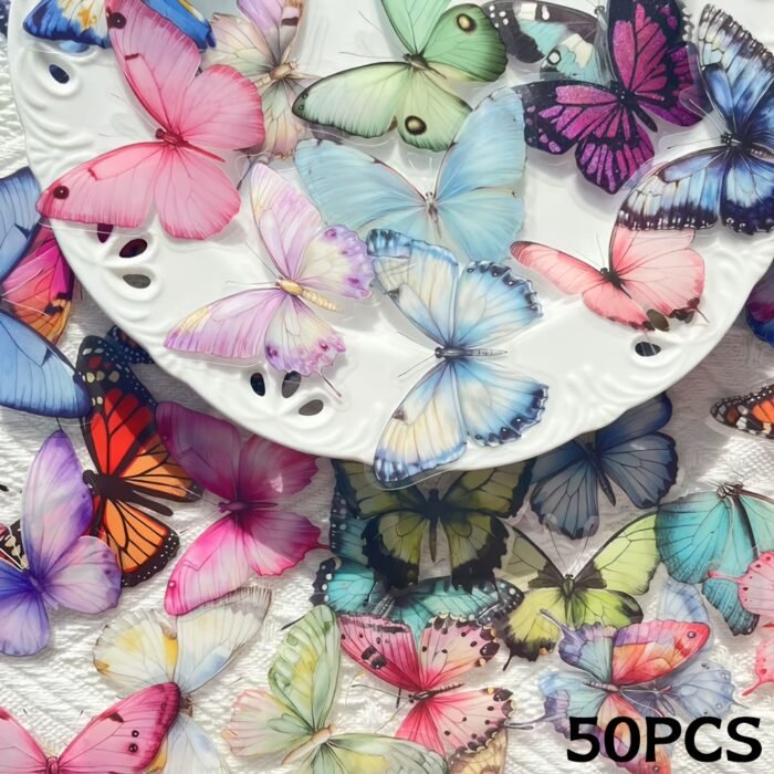 [Waterproof Stickers] 50pcs Vibrant Butterfly Stickers | Waterproof PET Adhesive | For Laptops, Scrapbooks, DIY Projects, Skateboards, Guitars, Helmets & Mugs | By YWWBLD - Image 7