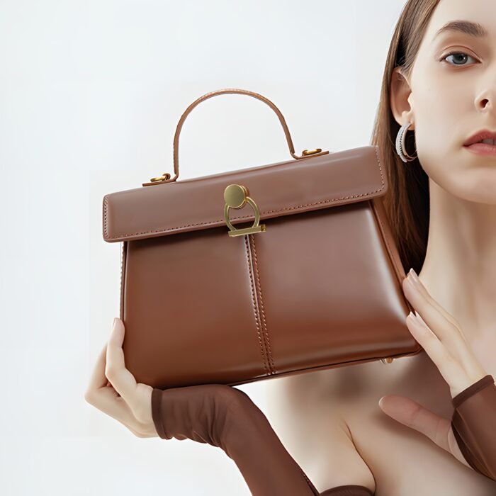 Elegant Women's Top Handle Satchel Bag - Chic Solid Color Design with Adjustable Shoulder Strap, Golden-Tone Clasp & Spacious Interior, Perfect for Daily Use or Gift Giving (Khaki/Dark Brown/Red/Black), Versatile Fashion Accessory | Fashionable Accessory | Synthetic Leather Bag - Image 17