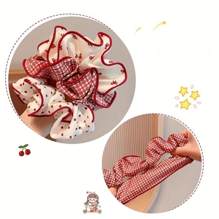 3pcs Set of Red Light Luxury Sweet Polka Dot Large Intestine Ponytail Cute Hair Ring Hair Rope Bun High-end Headwear New Style - Image 6