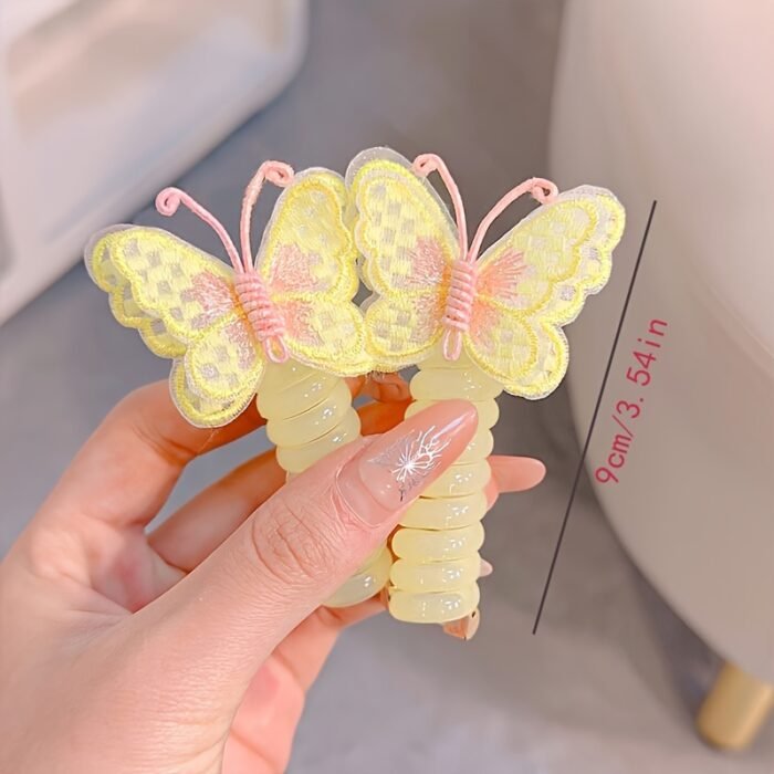 GUIJUI 2pcs Cute Butterfly Phone Cord Hair Ties for Kids, High Elasticity Resin Hair Bands, All-Season Daily & Casual Wear, Christmas & Valentine'S Day Gift, Knit Fabric Weaving Method - Image 6