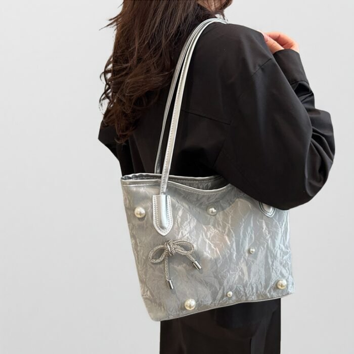 3 Colors Available Tote Bag - Black, Silvery, White Options with Multi-Element Premium Bow Women's Bag 20 New Styles for Students and Office Commuters' Fashionable Totes, Best Gift for Friends or Girlfriend - Image 12