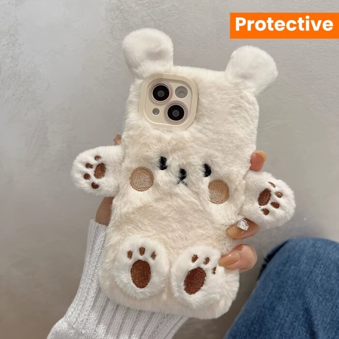 Adorable plush three-dimensional bear mobile phone case suitable for iPhone15ProMax 14 13 12 11 girls' simple niche full-coverage mobile phone protective case - Image 11