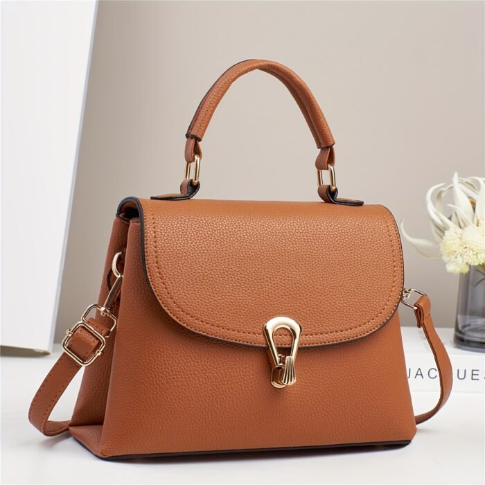 Minimalist Apricot Or Earthy Yellow Handbag with Adjustable Strap, Zipper Closure, Polyester Lining, No Pattern, No Printing, Edge Painted - Image 13
