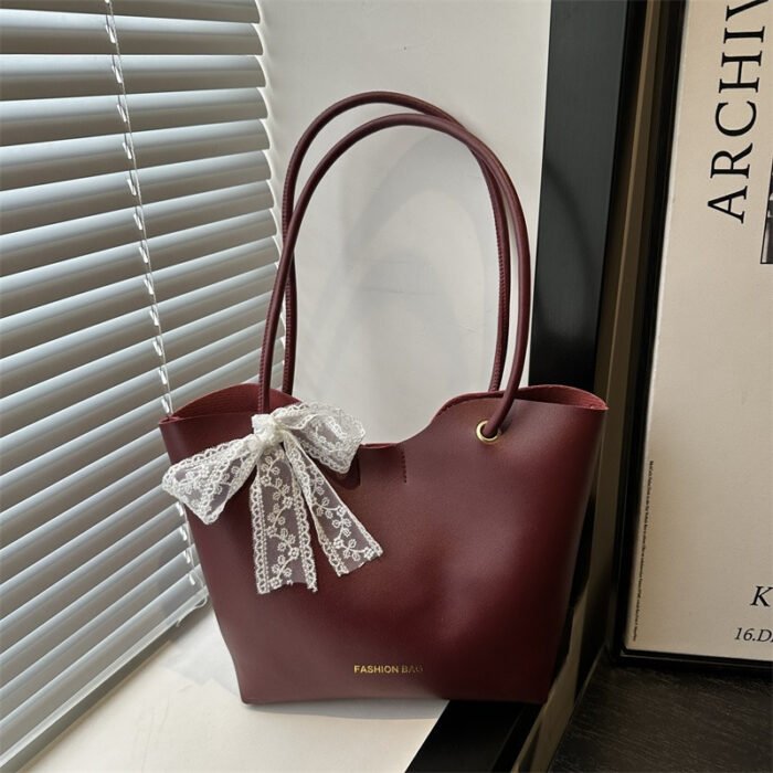 Women's Elegant Crossbody Bag with Bow Detail - Premium Korean-Inspired Commuting Tote, Fixed Strap & Snap Closure, Solid Color Options (Khaki/Deep Brown/Red/Black) - Birthday & Holiday Gift - Image 3