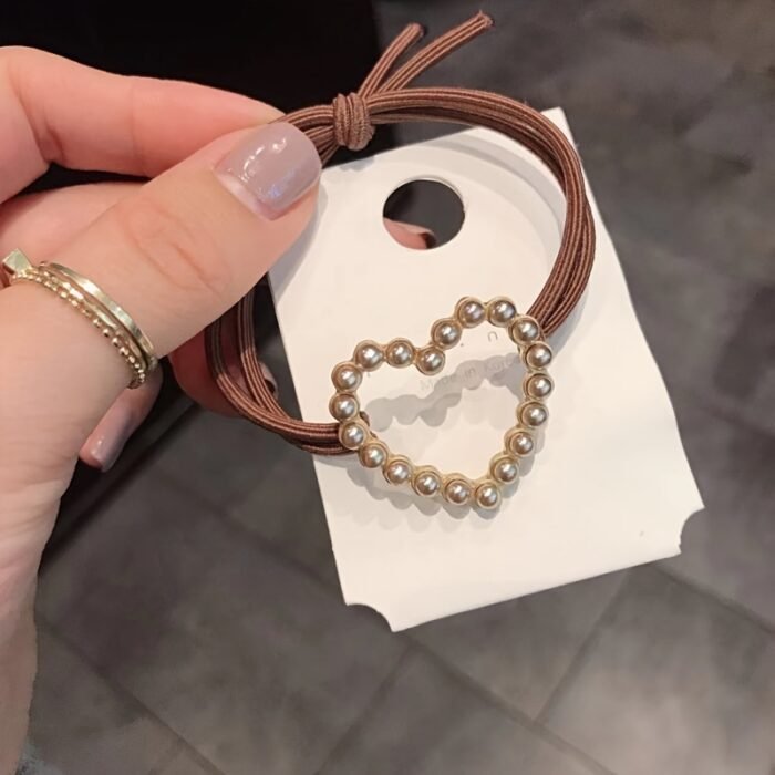 Korean Dongdaemun-Inspired Women'S Hair Ties with Pearl and Golden Accents - Cute, Minimalist Love Heart Design, Perfect for Long Hair, Stylish Hair Accessories|Minimalist Hair Ties|Pearl Hair Ties - Image 5