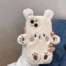 Adorable plush three-dimensional bear mobile phone case suitable for iPhone15ProMax 14 13 12 11 girls' simple niche full-coverage mobile phone protective case