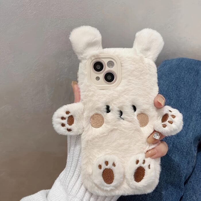 Adorable plush three-dimensional bear mobile phone case suitable for iPhone15ProMax 14 13 12 11 girls' simple niche full-coverage mobile phone protective case - Image 5