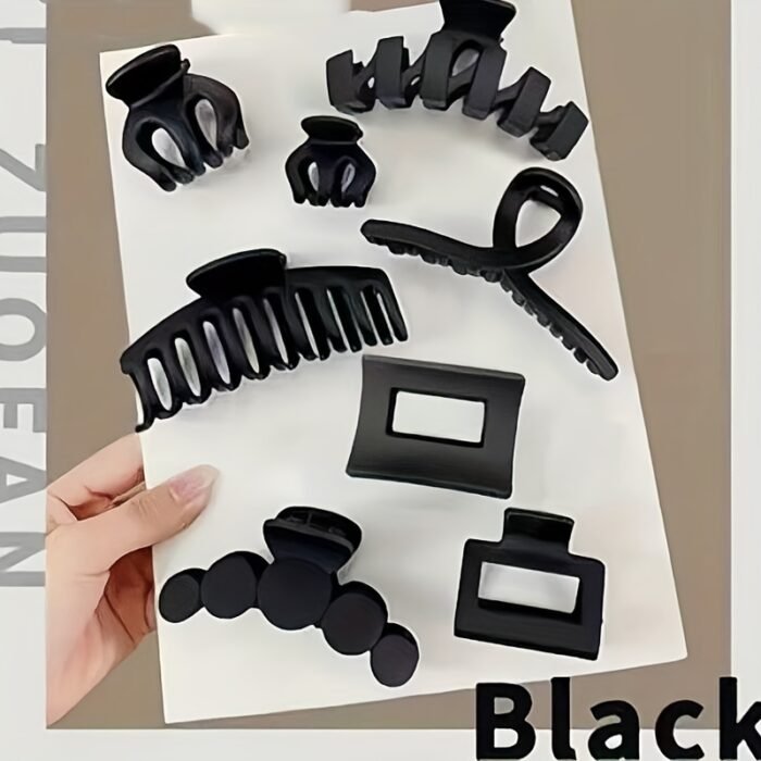 8 Pieces of Adult Hair Clips: Large Size, Shark Clip, Grip Clip, Gradient Combination Set, Hair Accessory Edge Clips - Suitable for Ages 14 and Up, Resin Material, Rectangular Shape, Bow and Flower Designs, Large Size, Set of 8, Elegant and Sweet Style - Image 3