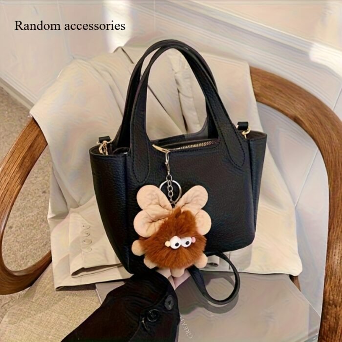 Chic Black Shoulder Bag with Golden-Tone Hardware & Decorative Pendant - Trendy Bucket Style, Versatile for All Occasions, Hand Wash Only, Ladies Handbags - Image 6