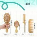 4pcs Hair Brush Comb Set for Men Women - Bamboo Bristle Hairbrush with Tail Comb, Tooth Comb, Double Head Comb, 3 Air Cushion Massage Brushes for Scalp Massage, Bamboo Material, Finishing Comb Style, Scalp Massager Set|Natural Bamboo Brush|Ergonomic Desig