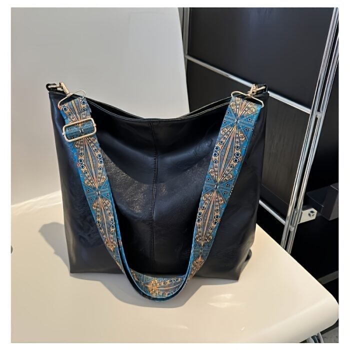 1pc Bohemian Style Large Capacity Women'S Shoulder Bag, Vintage Wide Strap Crossbody Bag, Casual Commuter Bag, Ideal for Easter, Mother'S Day, Casual Commuter Bag|Bohemian Style Bag|Zipper Closure Bag - Image 5