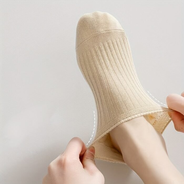 8 Pairs of Solid Color No-Show Socks for Women - Fabric, Machine Washable, Various Colors (Black, White, Gray, Pink, Green, Yellow, Beige), Fashion Socks|Minimalist Style|Stretchy Material - Image 5