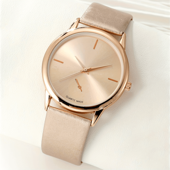 Elegant Women's Rose Golden Quartz Watch - Minimalist Round Dial, PU Leather Strap, Shockproof Design, Perfect for Office or Casual Wear, Comes with Gift Box - Image 10