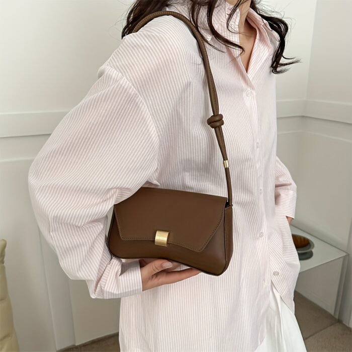 2025 Trendy Women's Synthetic Leather Handbag - Minimalist Top Handle Tote with Golden Clasp Closure, Versatile Shoulder Bag for Work & Casual, Durable Oil-Edged Seams, Available in Black/White/Khaki/Brown/Green - Image 2