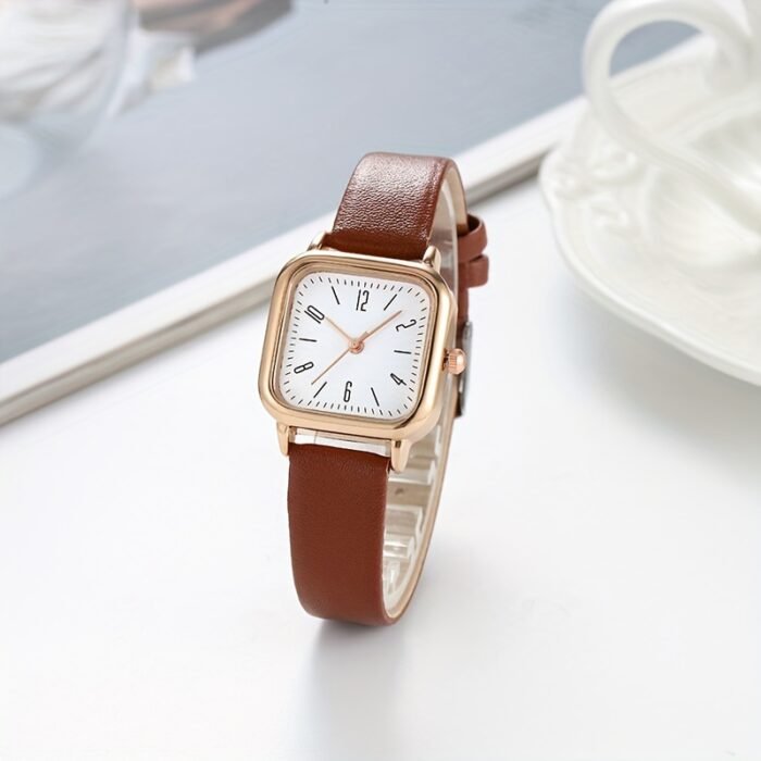 Ladies Square Quartz Watch with Faux Leather Strap And Zinc Alloy Case - Image 4