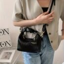 Striped Handbag for Women - Stylish Urban Shoulder Bag with Zipper Closure, Polyester Lined, Black, Perfect for Casual or Office Us