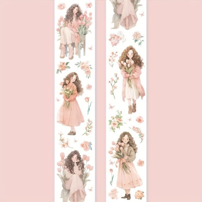 1 Roll/Pack, 8 Rolls/Pack Bouquet Girl Series PET Tape, Cute Artistic INS Style Girl Floral Material, Scrapbook Sticker - Image 5